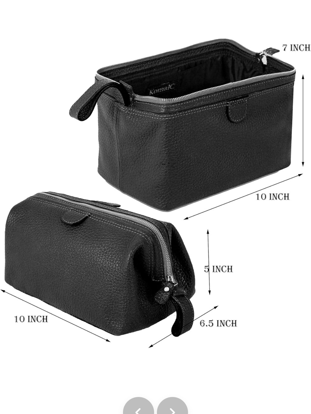 KomalC Black Genuine Leather Travel Toiletry Makeup Bag